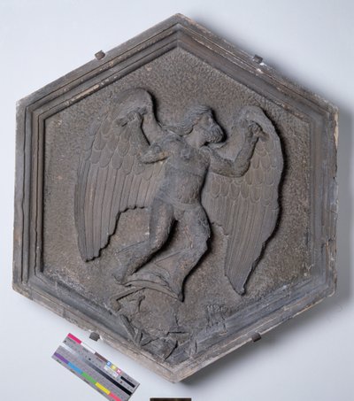 The Art of Flight, Daedalus, hexagonal decorative relief tile from a series depicting the practitioners of the Arts and Sciences, possibly based on designs by Giotto c.1334-48 by Andrea Pisano